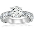 thumbnail image 1 of Bow Jewelry 14K White Gold Plated Round Cut Moissanite Ring - 2 Ct Solitaire Style Floral Halo Design with Cathedral Shank - Engagement Jewelry for Her, 1 of 3