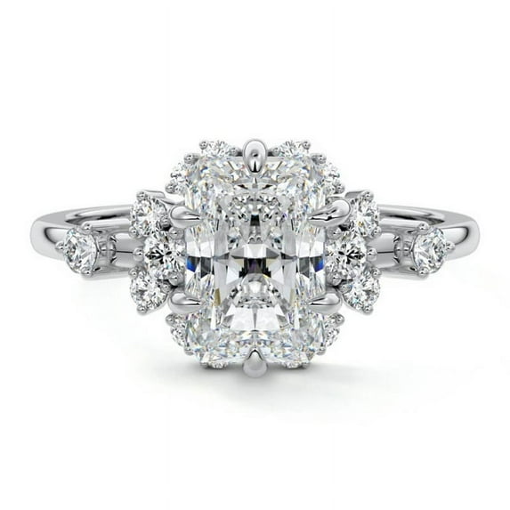 Bow Jewelry 14K White Gold Plated Wedding Anniversary Ring - Oval Cut 2 Ct White Moissanite Ring - Floral Halo Wedding Ring for Her - 60th Anniversary Moissanite Gift