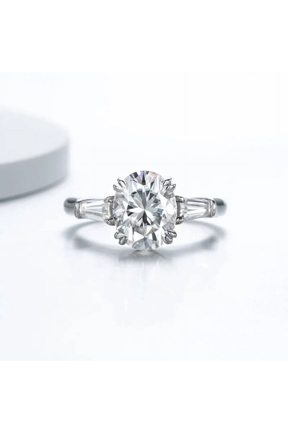 ry 2.06 Ct Moissanite Oval Cut Engagement Ring - Crafted in 14K White Gold Plated - Stunning Mid Century Design - Perfect Wedding Ring Gift - Celebrate Your Love with Timeless Elegance