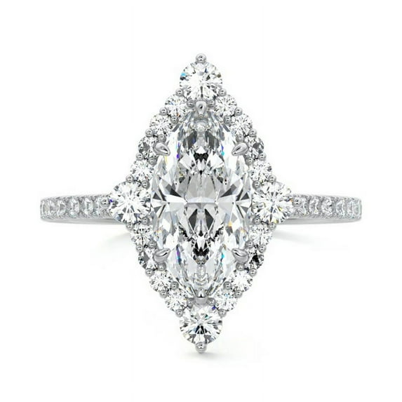Bow Jewelry 2.2 Ct Marquise Cut Moissanite Wedding Ring - 14K White Gold Plated Solitaire Ring - Anniversary Ring for Women - Halo Moissanite Gift for Her