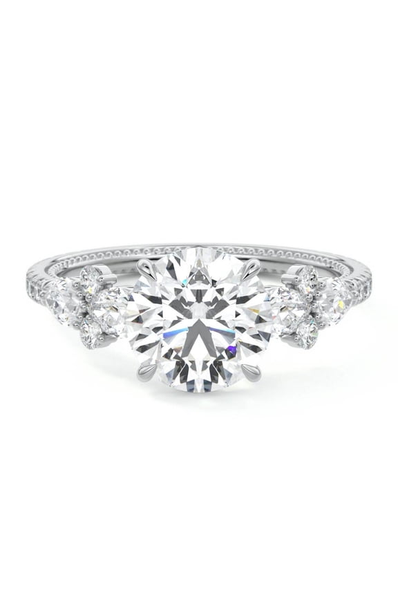 ry 2.2 Ct Round Cut Moissanite Ring for Her - 14K White Gold Plated Wedding Ring - Engagement Moissanite Ring for Women - Christmas Gift for Her