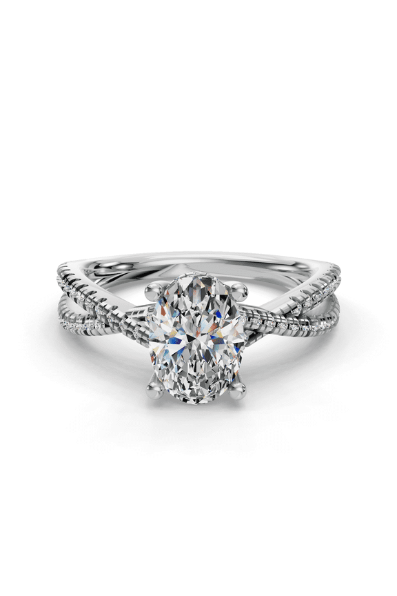 ry 2 Ct Oval Cut Infinity Twisted Cross Over Shank Engagement Ring - Solitaire Lab-Created Moissanite Ring for Women - 14K White Gold Plated Prong Setting - Perfect Proposal and Wedding Gift