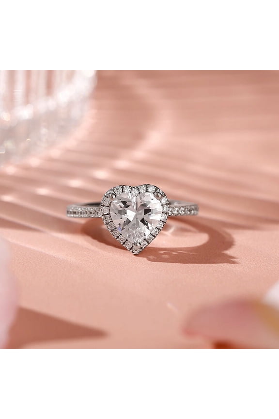 ry Heart Cut Excellent 2.65 Ct Moissanite Wedding Engagement Ring For Women's - 14K White Gold Plated Anniversary Ring - Stacking Heart Halo Wedding Ring - Heart Shape Proposal Ring for Her