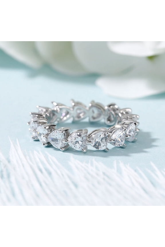 ry Heart Cut Excellent 3.44 Ct Moissanite Anniversary Ring For Women's - 14K White Gold Plated Wedding Ring - Stacking Heart Engagement Wedding Ring for Her - Heart Shape Proposal Ring