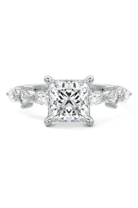 ry White Gold Plated 1.8 Ct Princess Cut VVS1/D Moissanite Solitaire Ring - One Stone Wedding Engagement Ring for Women - Forever Moissanite Ring