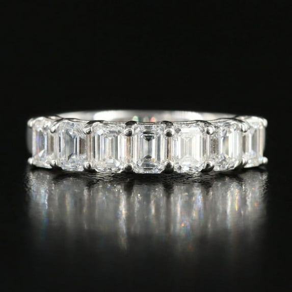Bow Jewelry White Gold Plated 14K Full Eternity Ring - Emerald Cut Excellent 1.77 Ct Moissanite Wedding Ring - Moissanite Ring - Engagement Moissanite Ring