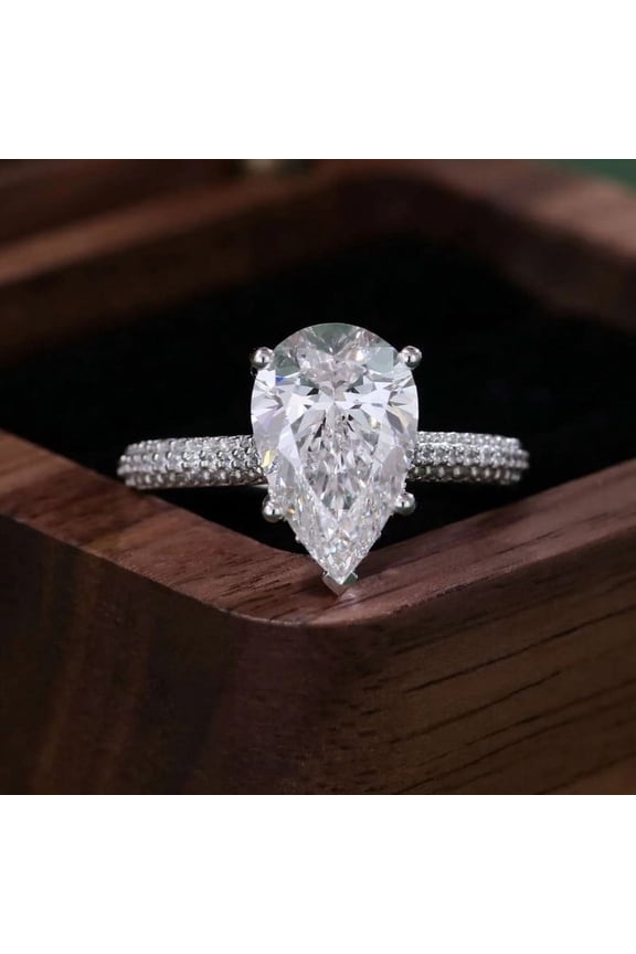 ry White Gold Plated 14K Milgrain Moissanite Ring - 1.97 Ct Pear Cut Moissanite Ring - Solitaire with Accent Moissanite Ring - Ring for Wife - Valentine Gifts