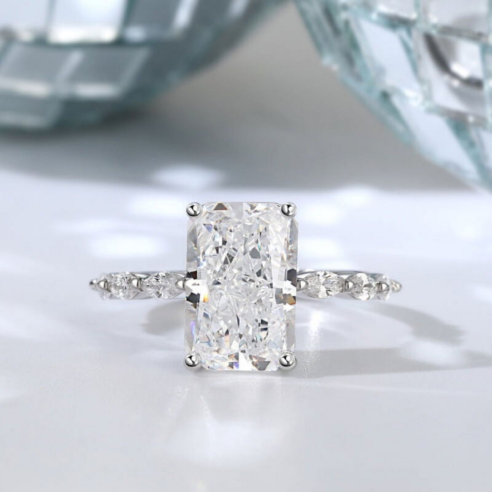 Bow Jewelry White Gold Plated 14K Moissanite Ring Radiant Cut Bow Jewelry White Gold Plated 14K Moissanite Ring Radiant Cut