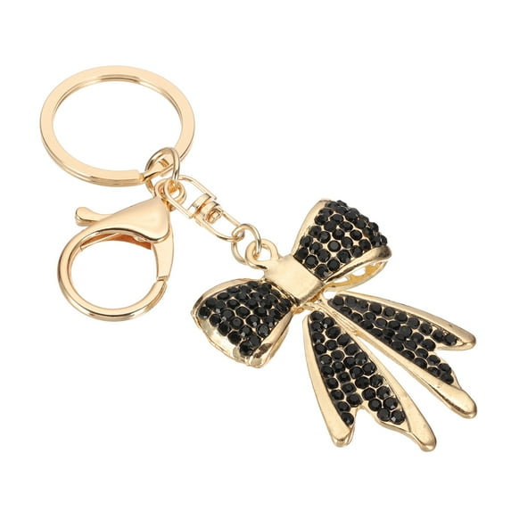 Bow Keychain for Women, Bag Purse Charm Rhinestone Bow Accessories for Key Handbag Black