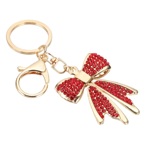 Bow Keychain for Women, Bag Purse Charm Rhinestone Bow Accessories for Key Handbag Red