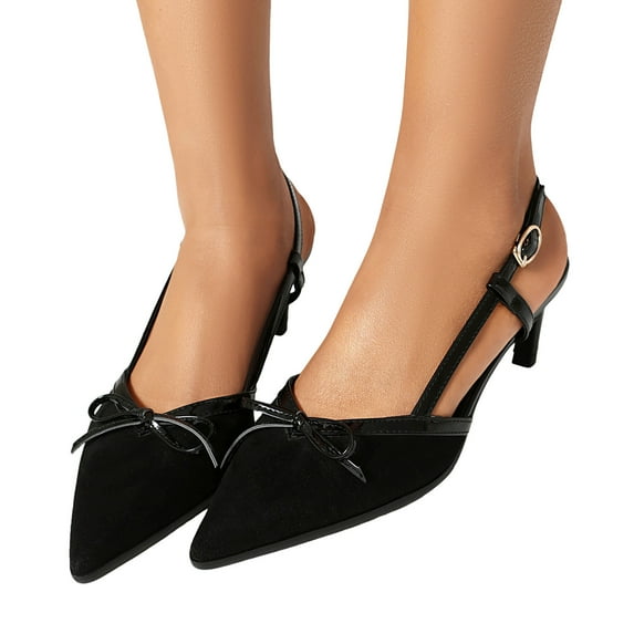 Bow Kitten Heels Dress Shoes for Women Ladies Bridal Wedding Pointed Toe Bowknot Banquet Dressy Pumps Slingback Sandals