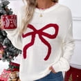thumbnail image 1 of Bow Knit Sweaters for Women Drop Shoulder Oversized Christmas Holiday Pullover Sweater Crew Neck Long Sleeve Tops Casual Loose Fall Winter Party Ladies Clothes, 1 of 9