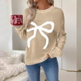 thumbnail image 1 of Bow Knit Sweaters for Women Drop Shoulder Oversized Christmas Holiday Pullover Sweater Crew Neck Long Sleeve Tops Casual Loose Fall Winter Party Ladies Clothes, 1 of 9