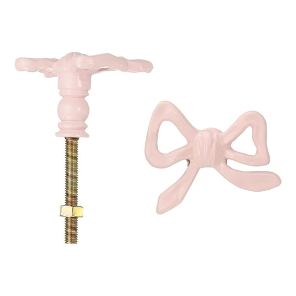 Bow Knobs, Metal Bow Dresser Pulls, Cute Decorative Drawer Knobs for Cabinets, Pink
