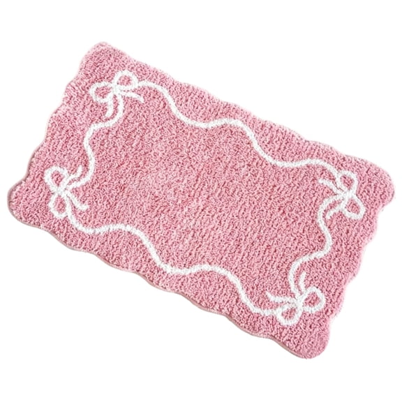 Bow Knot Bath Mat 40x60cm - Soft Absorbent Non-Slip Rug for Bathroom Floor, Cozy Faux Chenille Mat Quick Dry Home Decor