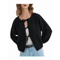 thumbnail image 1 of Bow-Knot Cardigan Sweaters for Women Trendy 2025 Fall Winter Open Front Long Sleeve Button Down Cropped Lady Jacket Black S, 1 of 8
