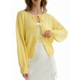 thumbnail image 1 of Bow-Knot Cardigan Sweaters for Women Trendy 2025 Fall Winter Open Front Long Sleeve Button Down Cropped Lady Jacket Light Yellow M, 1 of 5