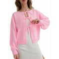 thumbnail image 1 of Bow-Knot Cardigan Sweaters for Women Trendy 2025 Fall Winter Open Front Long Sleeve Button Down Cropped Lady Jacket Pink M, 1 of 5