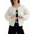 thumbnail image 1 of Bow-Knot Cardigan Sweaters for Women Trendy 2025 Fall Winter Open Front Long Sleeve Button Down Cropped Lady Jacket White L, 1 of 5
