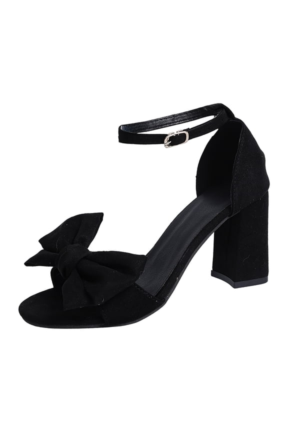 Bow Knot Chunky Heels Dressy Sandals for Women Fashion Open Toe Ankle Buckle Strap Wedding Party Shoes Black Size 9