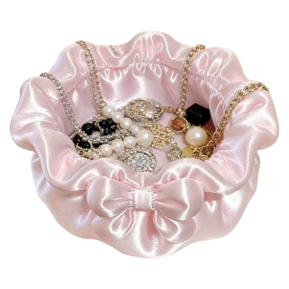 Bow Knot Desktop Organizer, Small Desktop Storage Box for office Supplies Jewelry and Small Items Pink