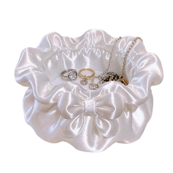 Bow Knot Desktop Organizer, Small Desktop Storage Box for office Supplies Jewelry and Small Items White