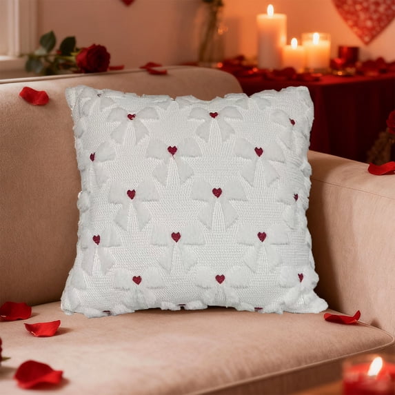 Bow Knot Heart Pillow Cover 18x18 Inches, Coquette Ribbon Decorative Throw Cushion Sleeve for Bedroom, Vanity Chair & Sofa Decor, White, 1 Pack