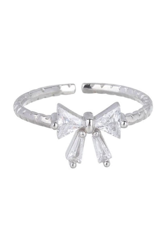 Bow Knot Open Rings for Women,Shiny Cubic Zirconia Statement ,Adjustable Butterfly Open Cuff Finger Band,Engagement Wdding Rings for Couple Jewelry Gifts