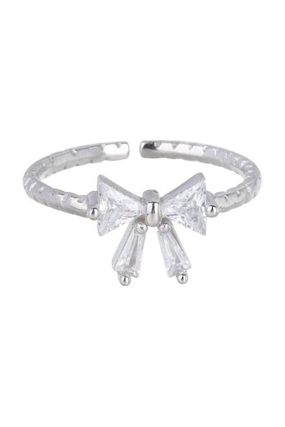 Bow Knot Open Rings for Women,Shiny Cubic Zirconia Statement ,Adjustable Butterfly Open Cuff Finger Band,Engagement Wdding Rings for Couple Jewelry Gifts