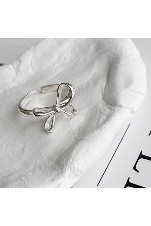 Bow Knot Open Statement Rings 925 Sterling Silver for Women Minimalist Butterfly Knot Promise Engagement Eternity Ring Finger Band Adjustable Cute Jewelry