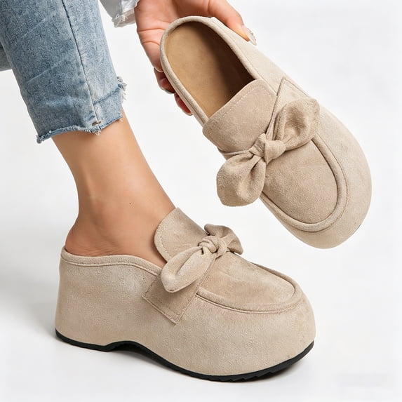 Bow Knot Platform Mules, Slip On Closed Toe Casual Shoes (Women's)