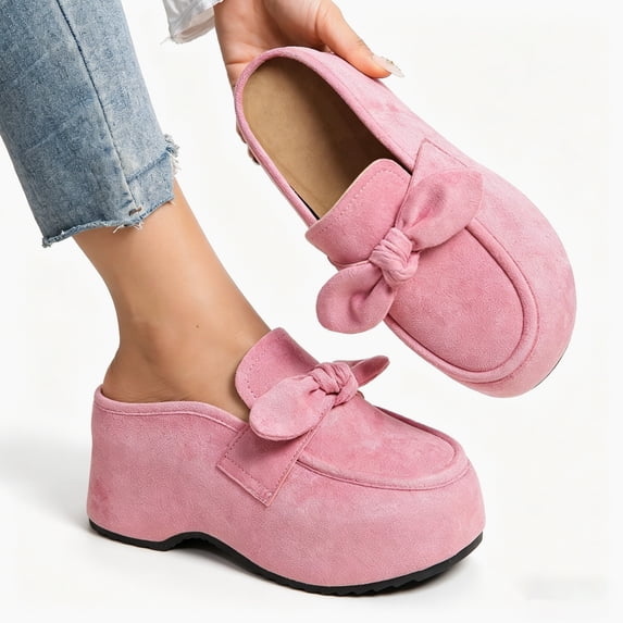 Bow Knot Platform Mules, Slip On Closed Toe Casual Shoes (Women's)