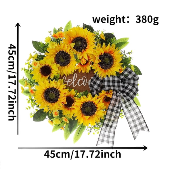 Bow Knot Sunflower Wooden Flower Wreath for Spring and Summer Front Door Decor, Handcrafted Door Hanging, Elegant Home Courtyard Ornament