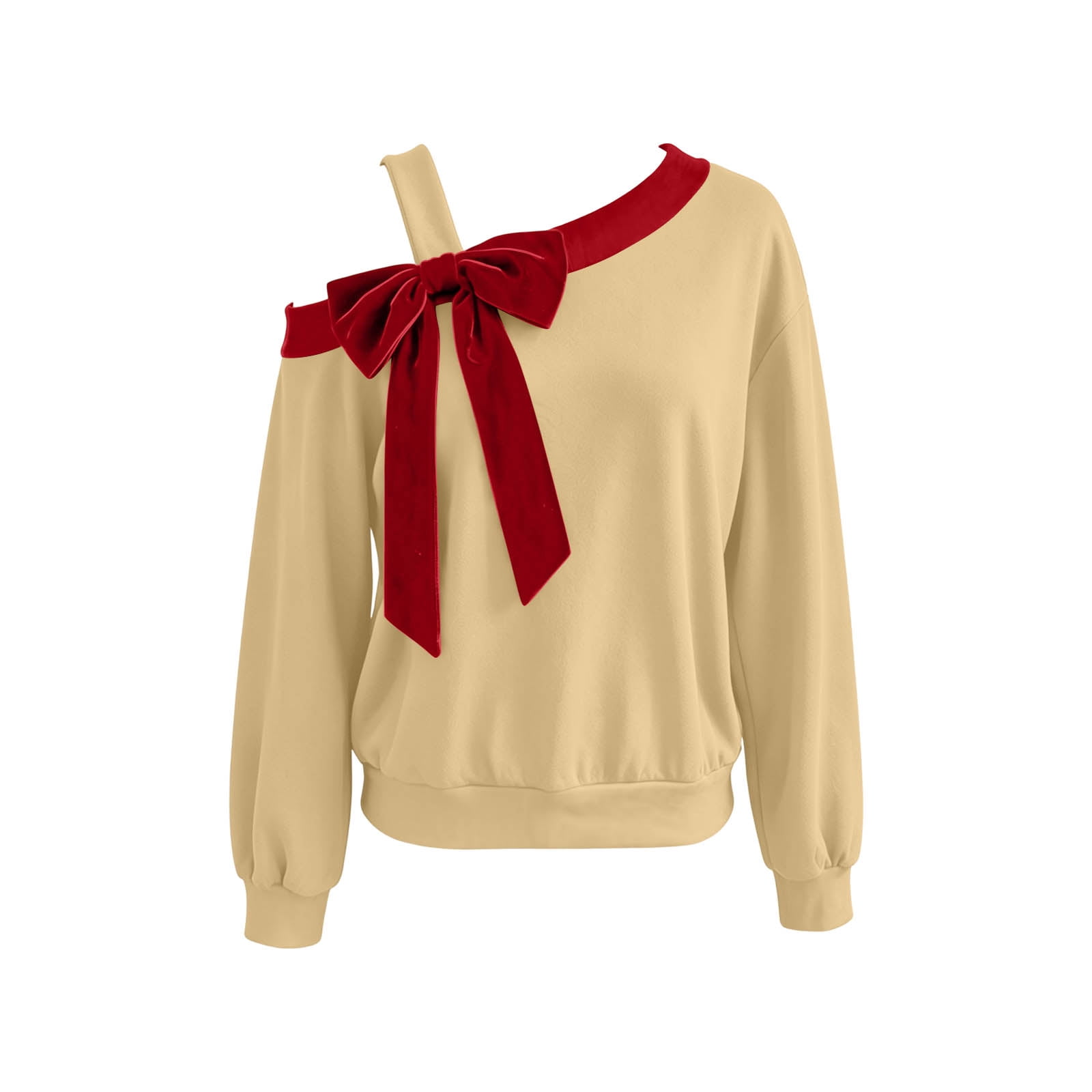 Cold Infant Color Bow Knot Sweatshirt for Women, Fall Cold Shoulder Long Sleeve Color ...