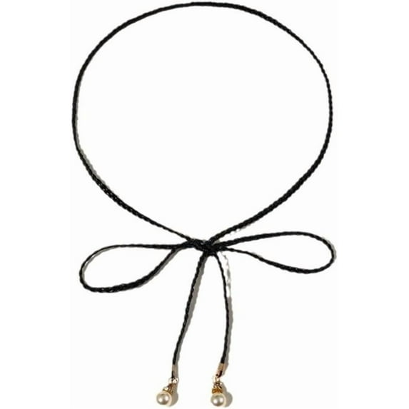 Bow Knot Waist Chain with Pearl Tassels for Women Dainty Pearls Dangling Thin Belts Chains Belly Adjustable Woven Dress Rope Belt Body Jewelry