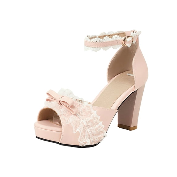 Bow Lace Toe Women's High Heels Heel Sandals Fashion Dress Shoes