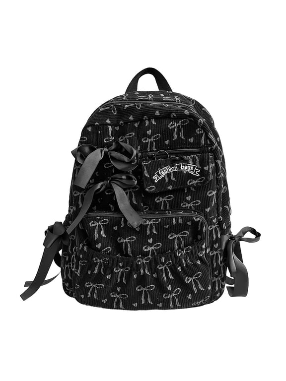 Bow Laptop Backpack for Women Cute Preppy Versatile Casual College Travel Daypack Large Lightweight 2026 Back-to-School(01_Black,30cmx40cmx12cm)