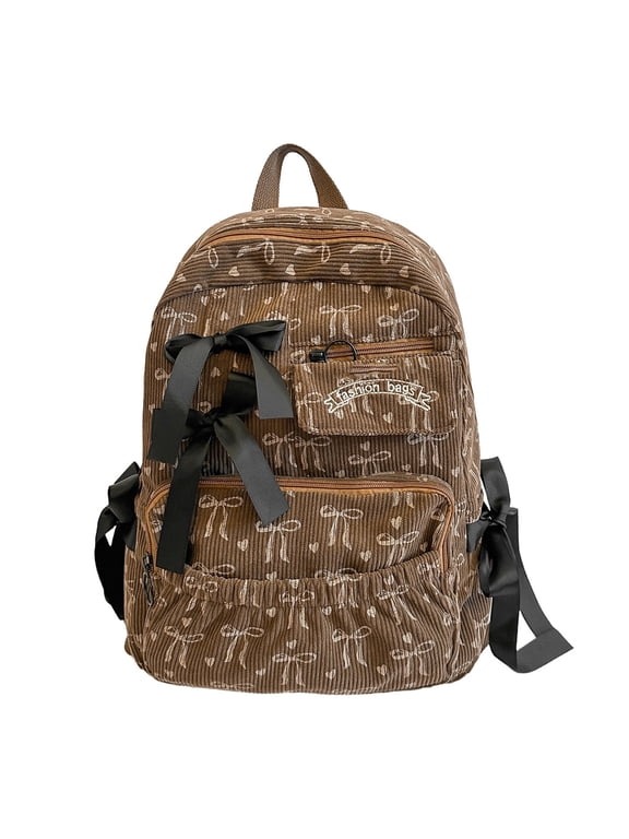 Bow Laptop Backpack for Women Cute Preppy Versatile Casual College Travel Daypack Large Lightweight 2026 Back-to-School(01_Brown,30cmx40cmx12cm)