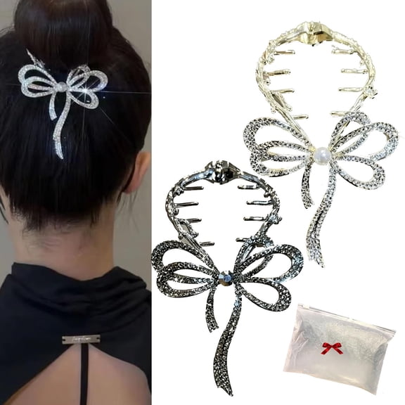 Bow Light Luxury Premium Feeling Hairpin, Rhinestone-Embellished Bow Hair Clip, Versatile Style for Both Daily Wear and Formal Occasions (Gold)