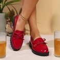 thumbnail image 1 of Bow Loafers for Women's Leather Chunky Heel Dress Shoes Elegant Round Toe Non- Lug Sole Casual Work School Shoes for Business Everyday Wear Red, 1 of 6