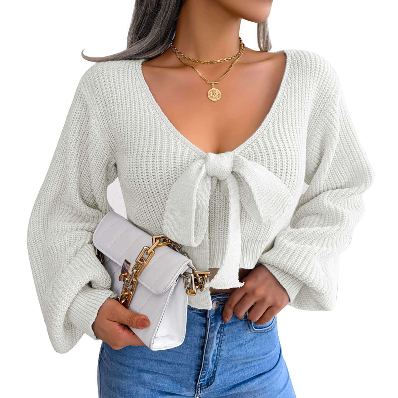 Bow Sling Solid Color Long Sleeve Sweater Bow Sling Solid Color Long Sleeve Sweater
