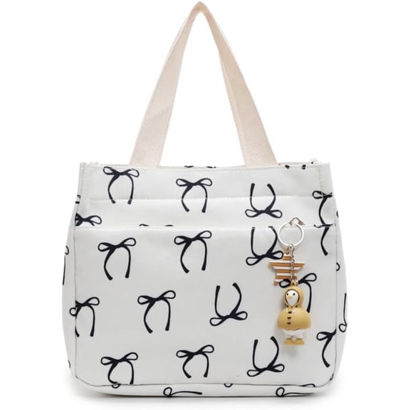 Bow Lunch Box Cute Lunch Bag for Women Canvas Preppy Lunch Box Blue Bow Lunch Bag for Work Office Travel Picnic