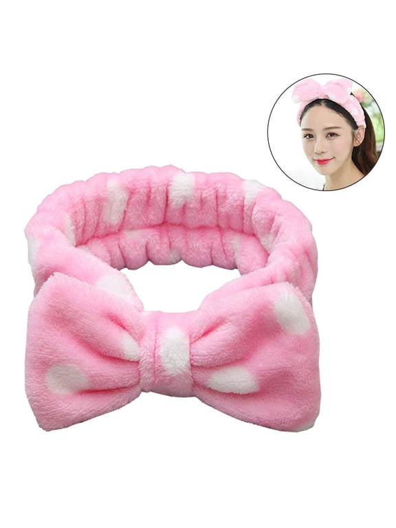 Bow Makeup Headband Microfiber Bowtie Headbands Towel Spa Headband Soft Bath Shower Headband for Washing Face,Pink