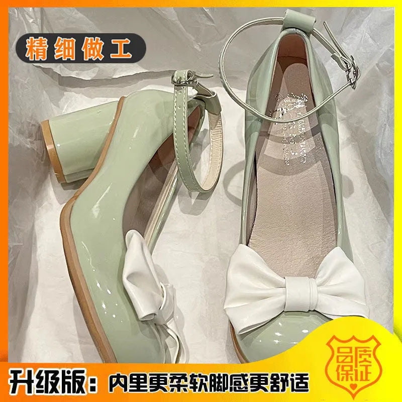 HHH Bow Mary Jane Shoes Spring and Summer 2025 New High Heels Female