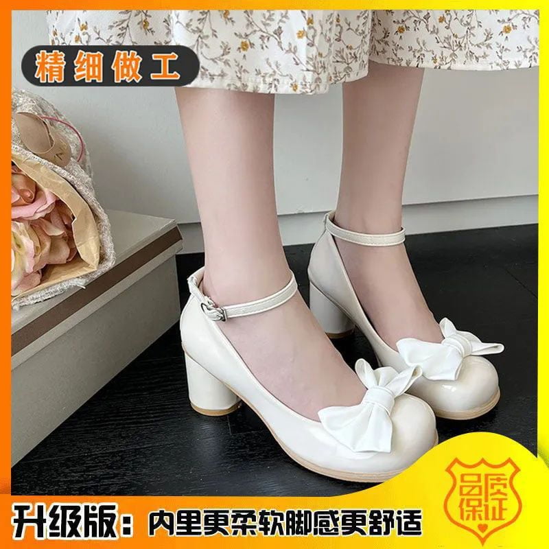 HHH Bow Mary Jane Shoes Spring and Summer 2025 New High Heels Female