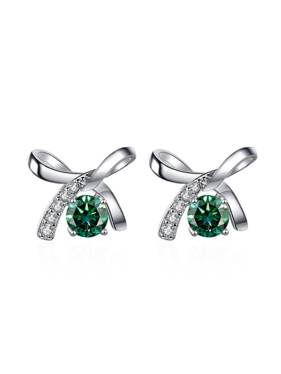 Bow Moissanite Stud Earrings for Women 1ct D Color Round Cut VVS1 clarity 925 Sterling Silver Diamond Earrings Moissanite Earrings for Women with Certificate