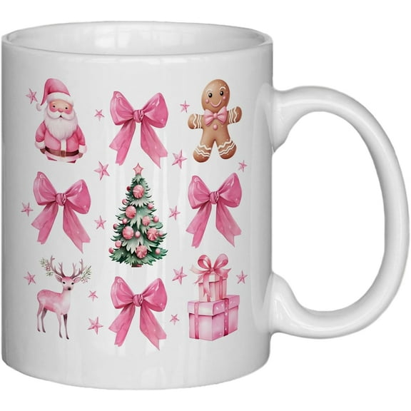 Bow Mug,Pink Coffee Mug,Christmas Coffee Mug,Christmas Coffee Cups,Bow Cups,Funny Christmas Coffee Cup,Merry Christmas Gifts for Women Men,Pink Bow Lovers Gift,11oz Cup