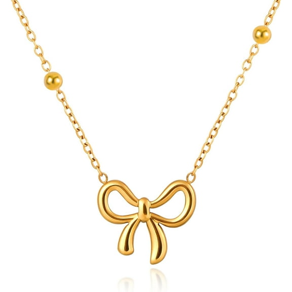 Bow Necklace, Gold Bow Jewelry Dainty Gold Pendant Necklace Gold Necklace Stack Cute Jewelry Bowknot Necklace Plated Ribbon Necklaces Fashion Jewelry Gifts for Women