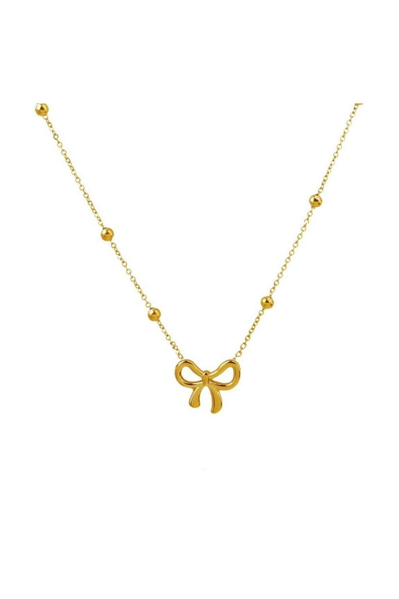 Bow Necklace Women's Bowknot Choker Necklace 14K Gold Plated Ribbon Choker A7F8
