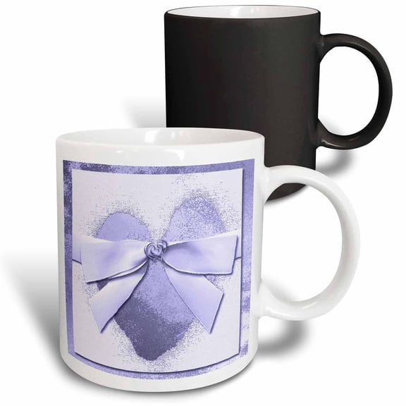 3drose, Bow on Lavender Heart, 11oz Magic Transforming Mug